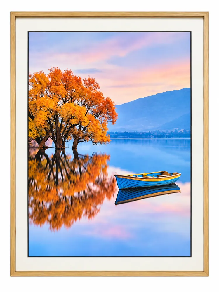 Lake and Blue Boat Painting C14H-60-A — Wall Art & Paintings by Kasha Interior