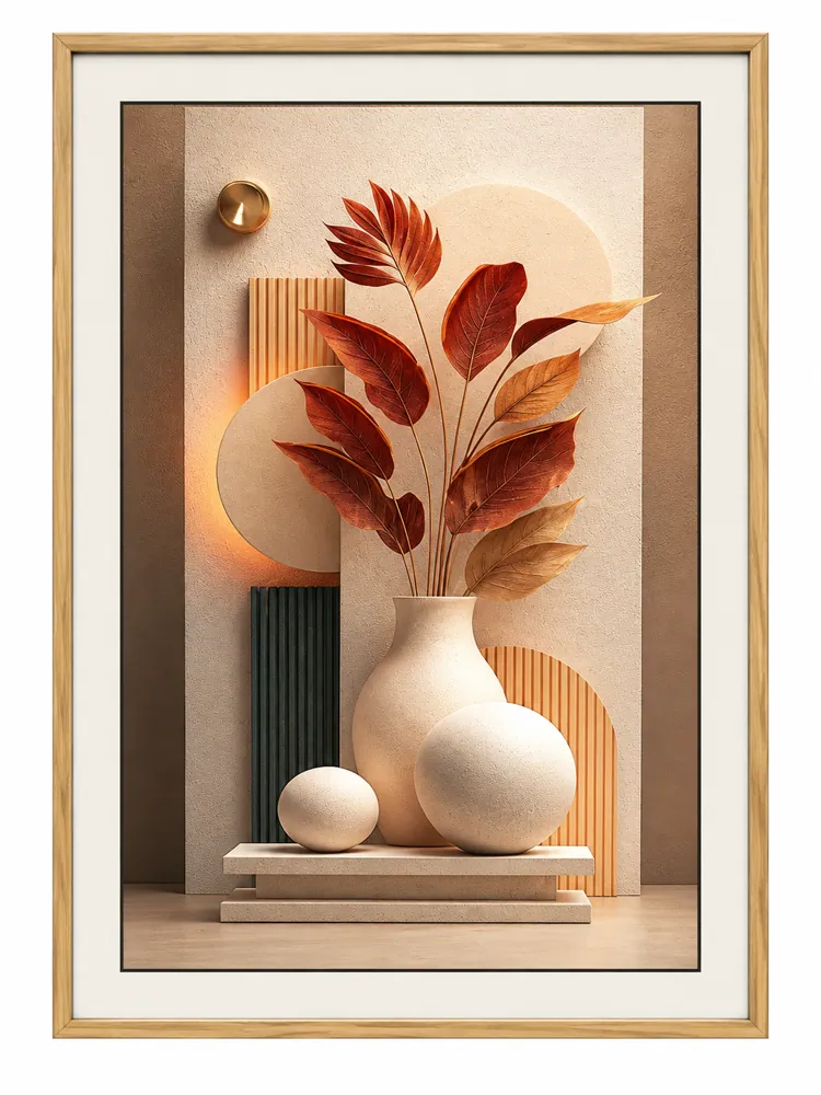 Botanical Vase & Leaves C14H-60-B — Wall Art & Paintings by Kasha Interior