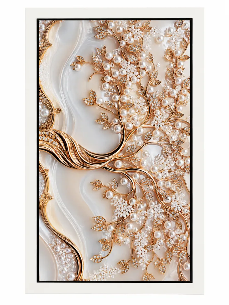 Elegant Gold & Pearl Floral Decorative Painting C14H-61-A — Wall Art & Paintings by Kasha Interior