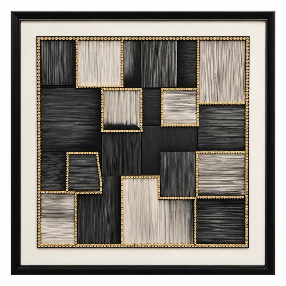 Luxury Black & Silver Geometric Abstract Wall Art C14H-62-A — Wall Art & Paintings by Kasha Interior